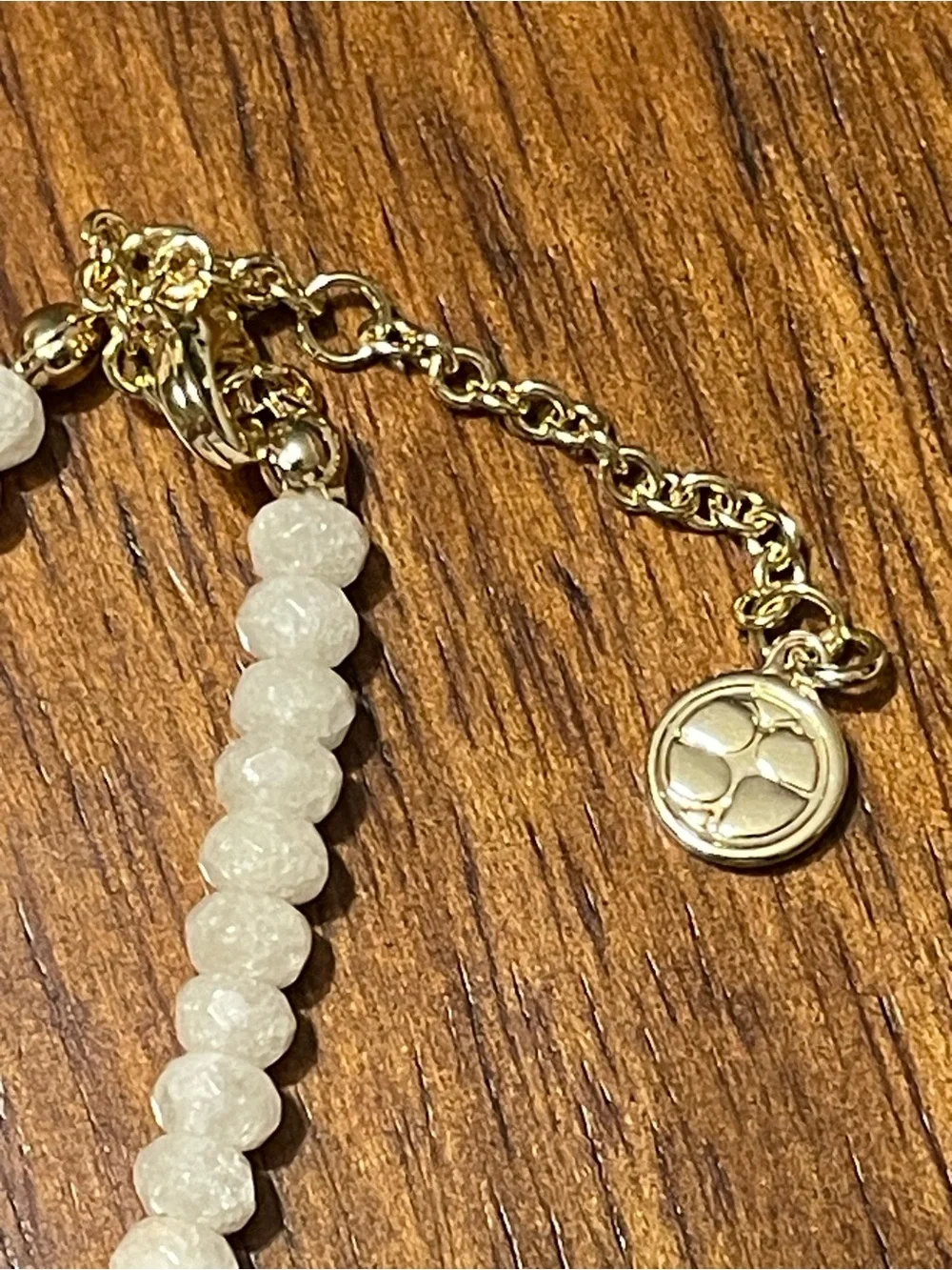 Gold Monstera Leaf Pendant Necklace with Cream Beads